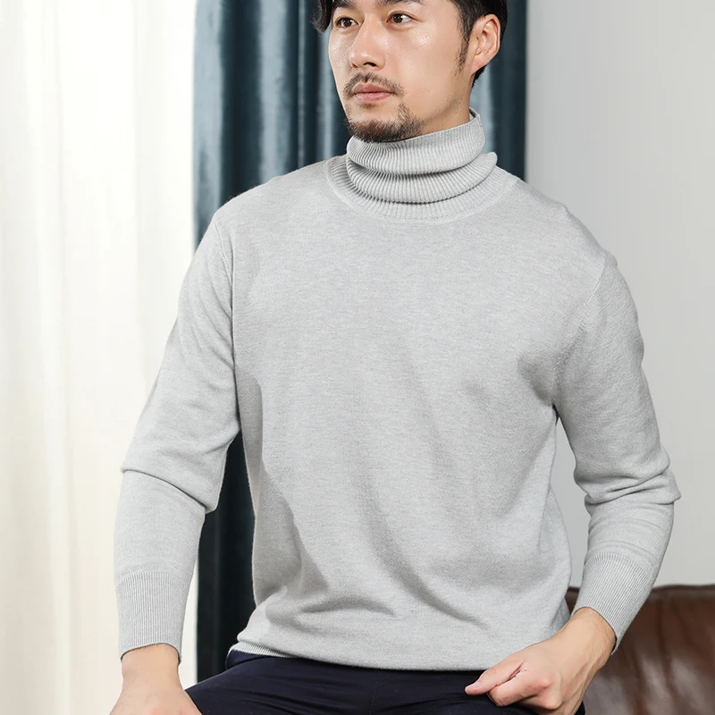Кашемировый свитер с высоким воротом, мужские вязаные пуловеры с длинным рукавом, осенне-зимние облегающие топы, Повседневные свитера и пуловеры