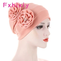 new fashion double flower turban hat ladies chemo cap bonnet women cocktail wedding tea party hair accessories 2021