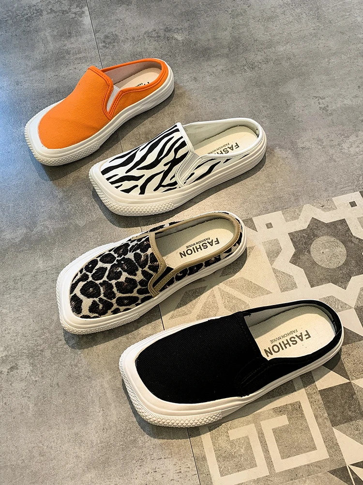 

Shoes Woman 2021 Slippers Summer Luxury Slides Platform Low Cover Toe Pantofle Leopard Designer Flat New leopard Basic Canvas Fa