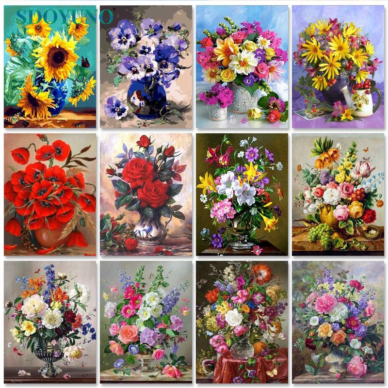 

SDOYUNO 40x50cm Oil Paint By Numbers Flowers DIY Set of Acrylic Paint For Painting By Numbers On Canvas Scenery Home Decor