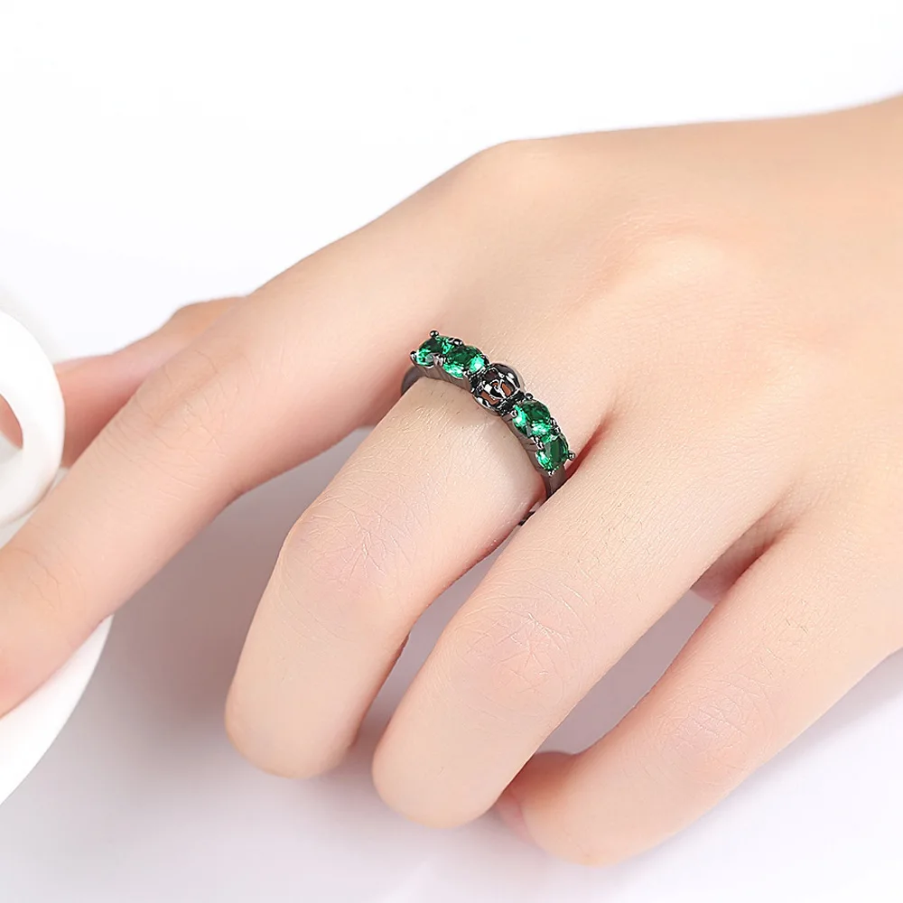 Кольцо в стиле панк черное кольцо хип-хоп зеленое с цирконием украшенное вручную