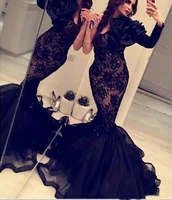 mermaid floor length dresses long sleeve evening dress one shoulder applique formal dresses prom party gown lace