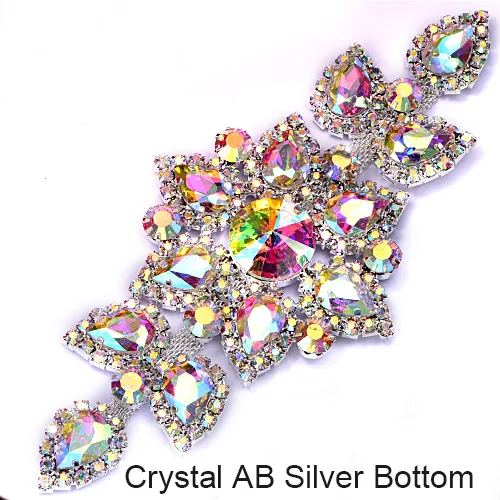 Silver-Crystal-AB 1 шт., 14X6,5 см, стразы с кристаллами AB, аппликация, золото/серебро, плоская задняя сторона, прозрачный, для шитья, для свадьбы, красивый дизайн, Y2504 - Цвет: Silver-Crystal-AB