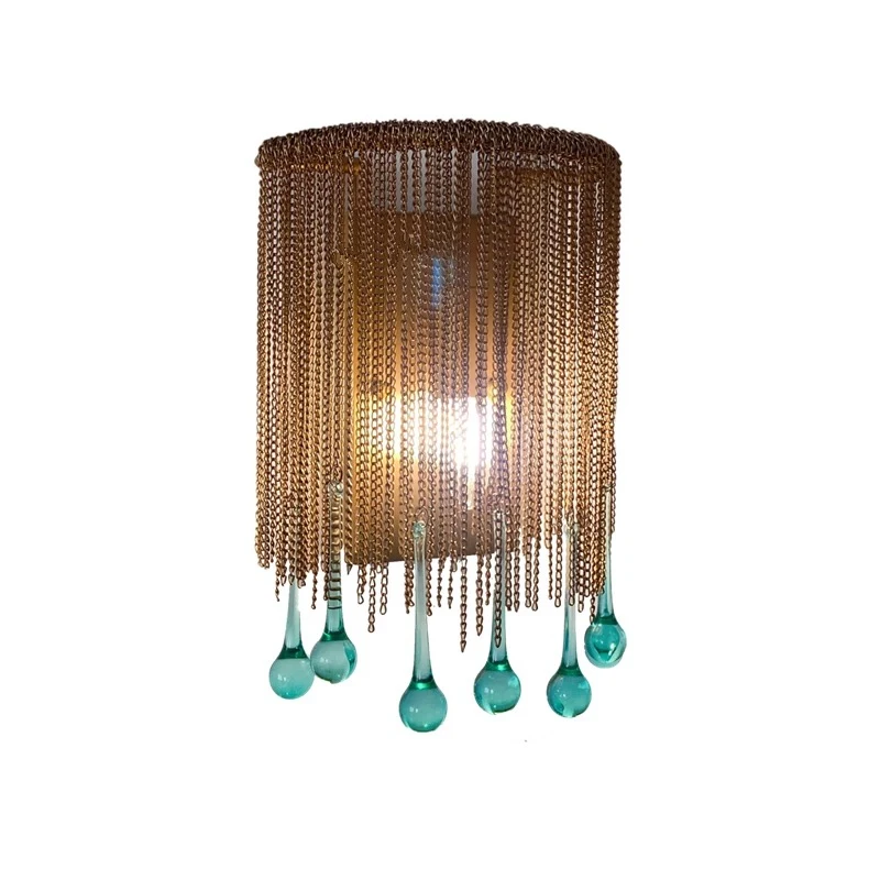 

Unique Blue crystal Copper chain Wall lamp E27 LED Retro Living room Restaurant Wall Sconce 90-260V Loft Indoor Lamp Wall Mount