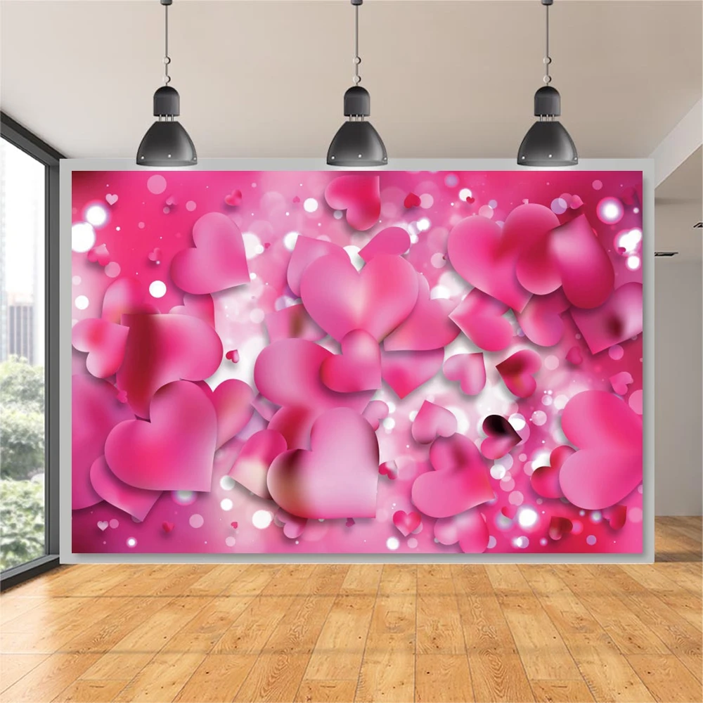 

Valentine's Day Background Pink Love Heart Newborn Baby Vinyl Photography Backdrop Photophone Wedding Photocall Photo Studio