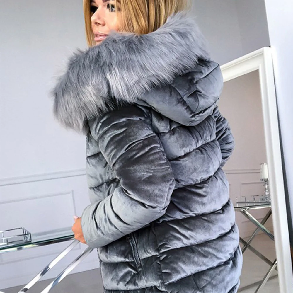 Women's Winter Velvet Jacket Plus Size Coat Cotton Casual Jacket Hooded Thick Warm Parka Fashion Basic Snow Jacket