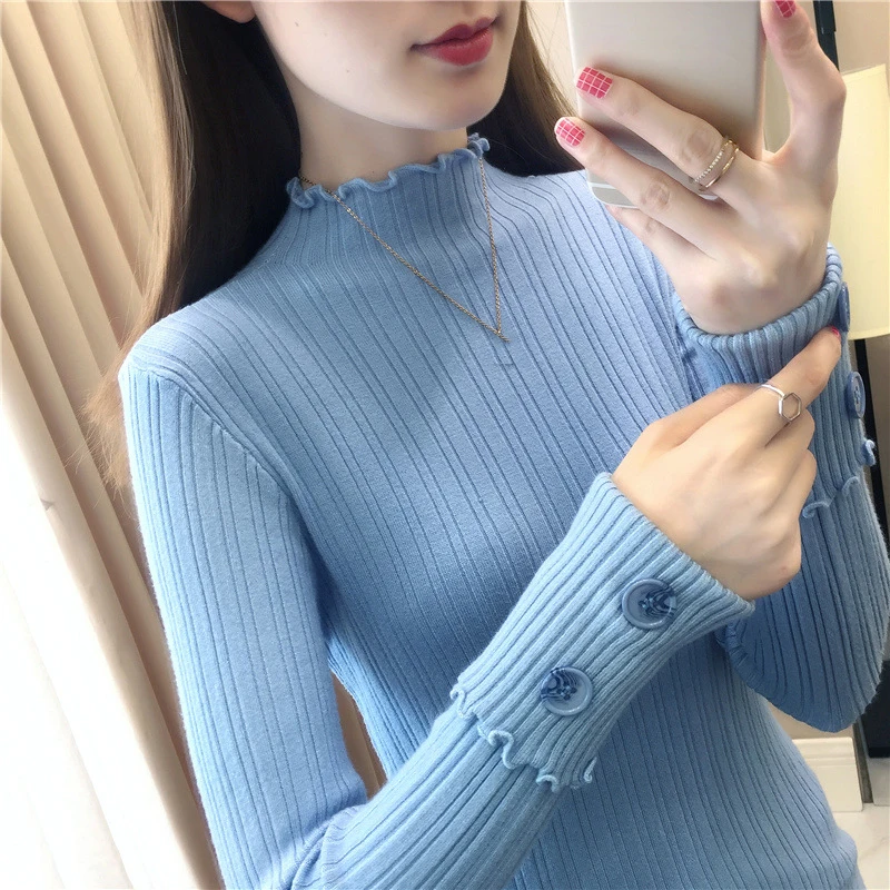 Модные облегающие теплые свитера с высоким воротом осенне-зимний женский свитер