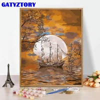 gatyztory diy painting by number lake sailboat art drawing on canvas gift pictures by numbers moon landscape kits home decor