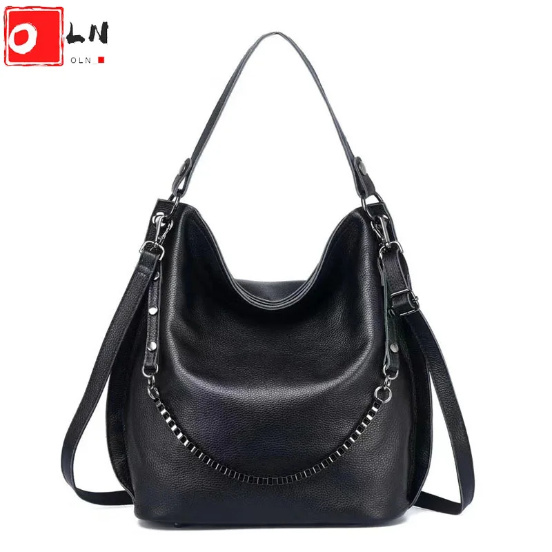 

OLN Large Hobo Soft Pebble Leather Women Casual Chain Shoulder Bag Female Cowhide Fashion 2 Strap Messenger Handbag Crossbody