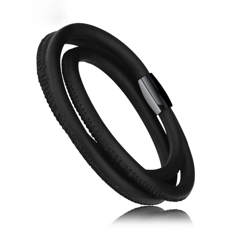 

2021 Multi-layer Genuine Leather Bracelets for Men with Buckle Stainlees Steel Pulseiras, Free Shipping