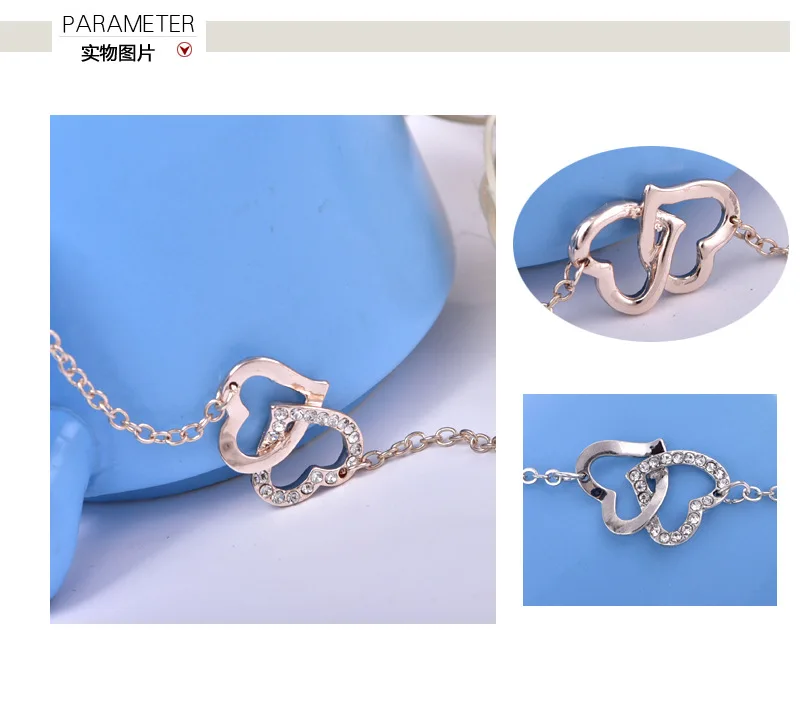 

100 pcs / lot new rose gold bracelet women wear a hundred pieces of jewelry European and American simple double-heart bracelet