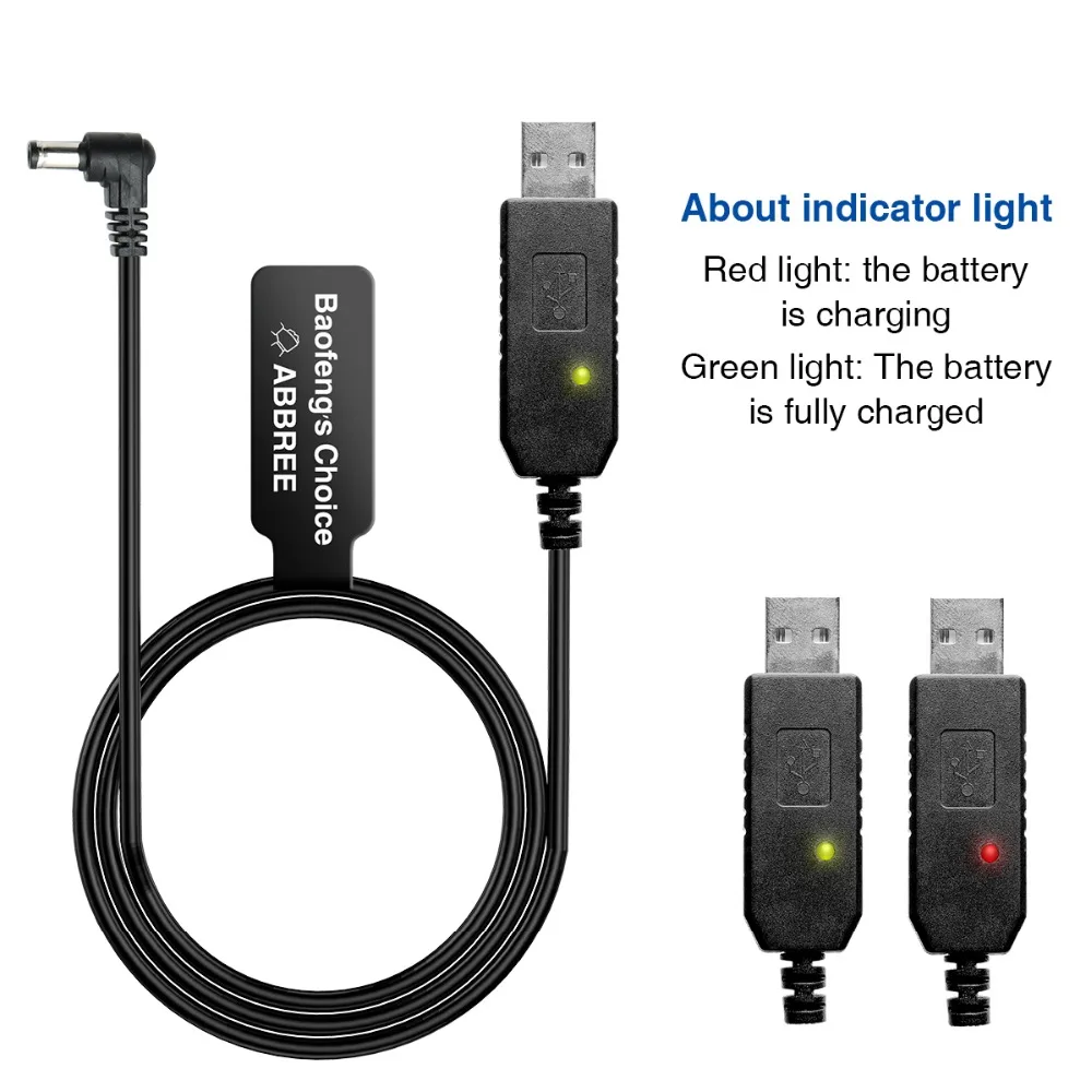 Портативное зарядное устройство Baofeng UV-5R USB кабель с индикатором светильник кой
