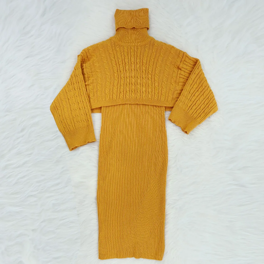 Pullover Turtleneck Sweater Women Two Piece Set Sexy Midi Knitted Long Sleeve Party Dresses Streetwear Pull Femme Nouveaute 2020 | Женская