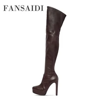 fansaidi winter pointed toe high heels sexy clear heels boots waterproof block heels over the knee boots 40 41 42 43