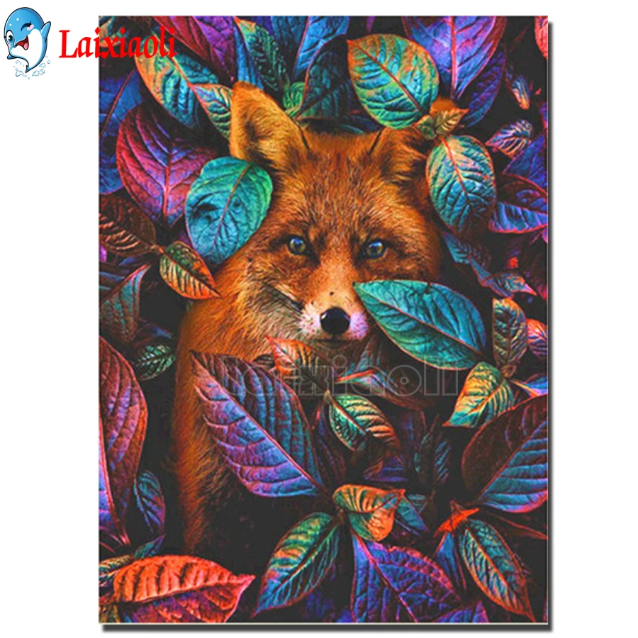 

Алмазная 5D картина «сделай сам», полный набор для вышивки квадратными стразами с изображением животных, лисы, Листьев, ландшафта, домашнее у...