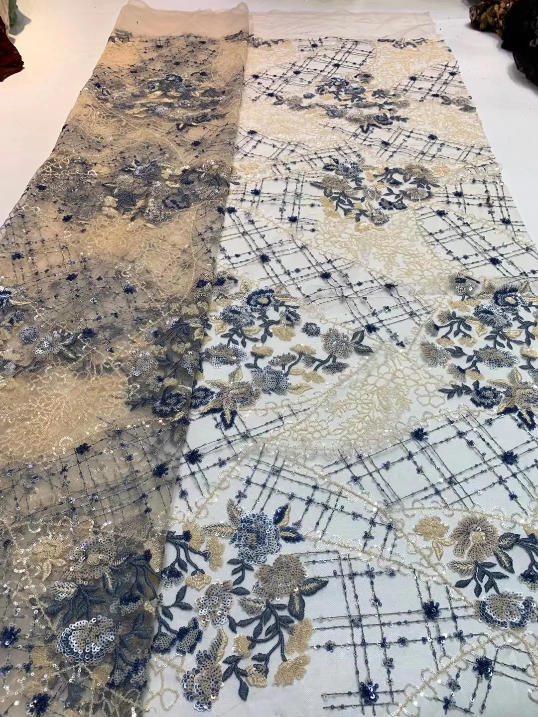 

(5yards/pc) High grade French net lace multicolored sequins embroidered African tulle lace fabric for party dress FXZ057