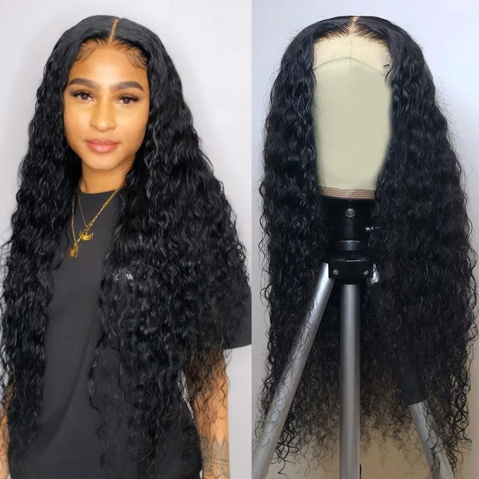 4x4 28 30 Inch Deep Wave Lace Wig 100% Human Hair Lace Wigs Brazilian Deep Wave Wig Remy Deep Curly Lace Closure Human Hair Wig