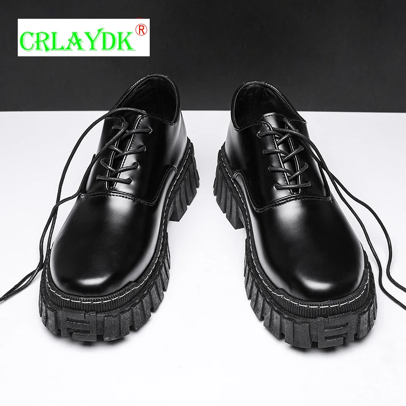 

CRLAYDK Classic Platform Men's Leather Shoes Fashion Low Top Business Dress Boots Work Waterproof Walking Formal Casual Booties