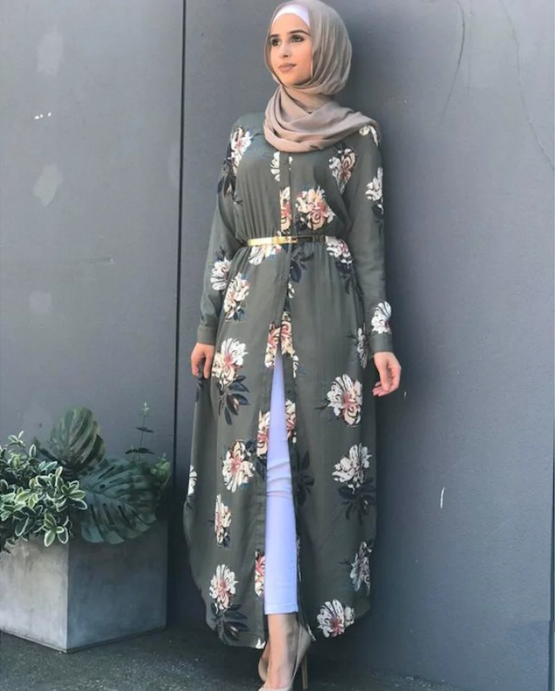 

Muslim Abaya Dress Kalenmos Dubai Arab Women New Robes Print Floral Slim Long Sleeve Islamic Eid Casual Long Dress Plus Size 5xl