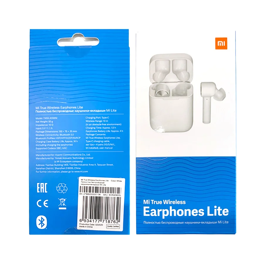 Оригинальные беспроводные наушники Xiaomi Mi True Air Lite TWS Bluetooth вкладыши стерео AAC