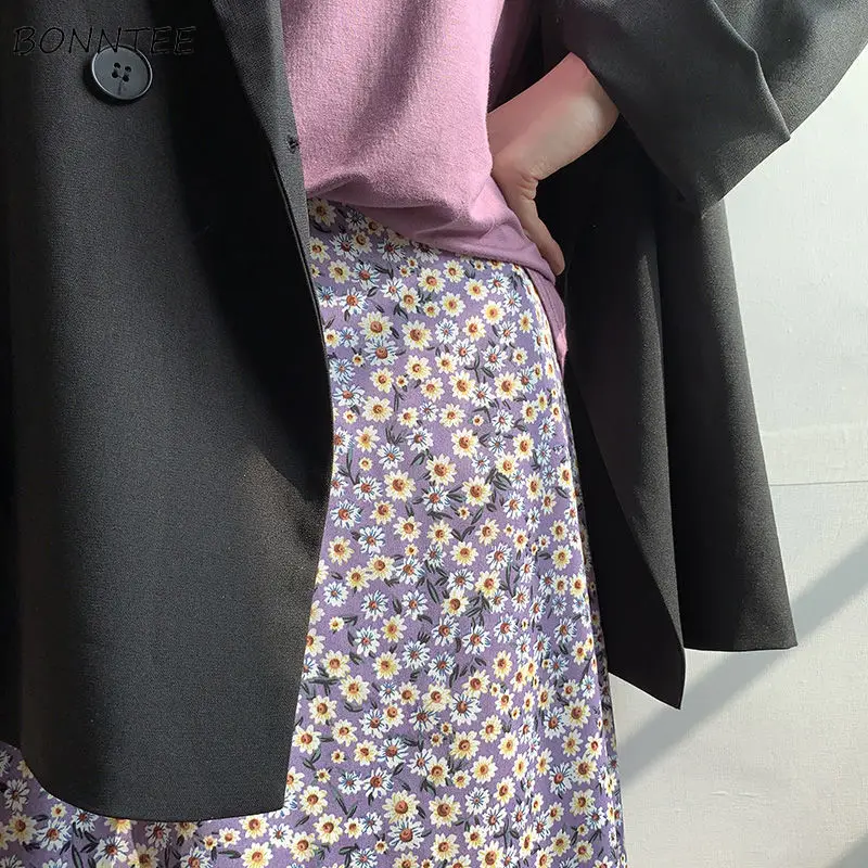 

Skirts Womens Elegant Floral A-line Leisure Temperament Sweet Stylish Summer All-match Daily Chiffon High Waist Korean Version