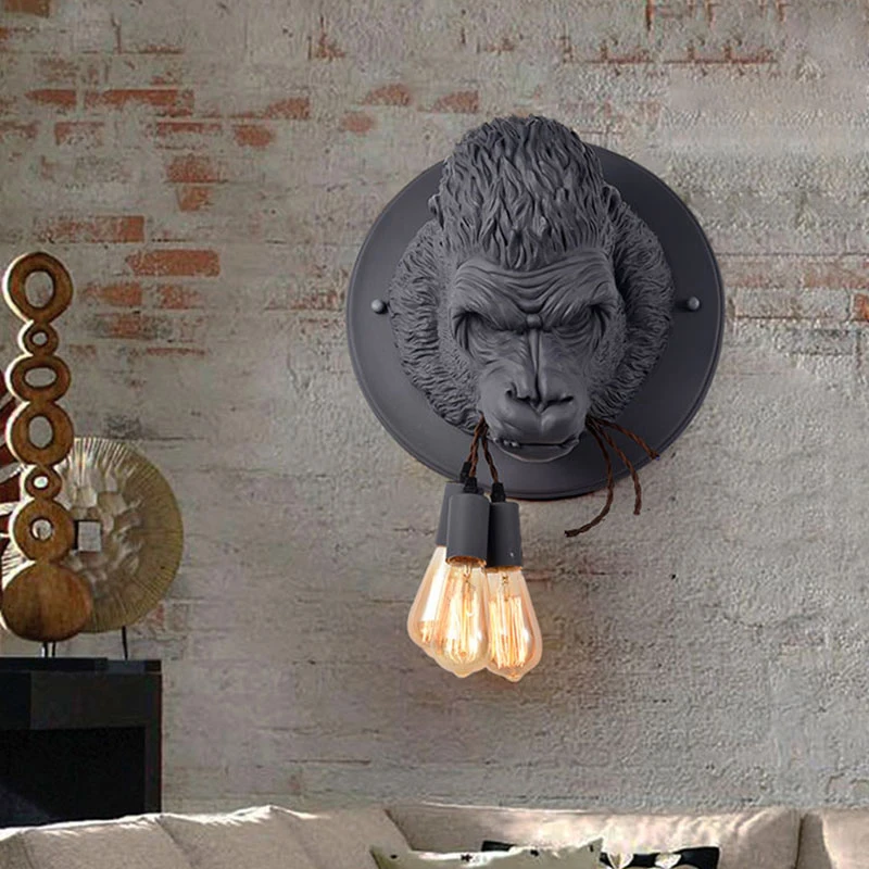 Modern Resin Gorilla Wall Lamp Retro Animal LED Wall Sconce LOFT Bedroom Bedside Home Decor Wall Light Fixtures Luminaire