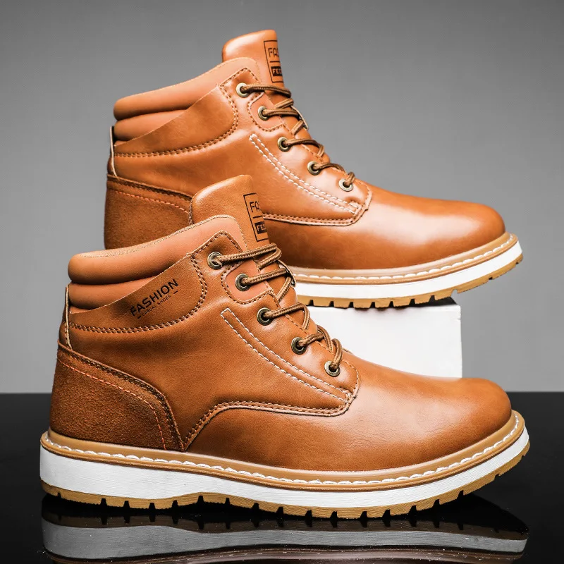 

Hot Sale Retro Brown Leather Boots Men Non-slip Rubber Work Shoes Boots for Men Comfortable Winter Boots Men botines de hombre