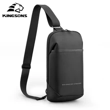 Kingsons Casual Mens Chest Pack Waterproof Crossbody Bags Male USB Charging Shoulder Bag Large Capacity Polyester Messenger Bag