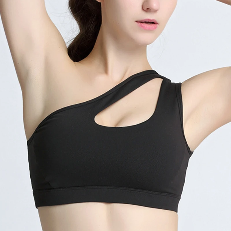Спортивный бюстгальтер без стального кольца на одно плечо ударопрочный