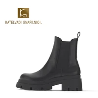 katelvadi high quality ankle boots genuine leather woman platform fashion black chunky heels short boots winter siz jy 004