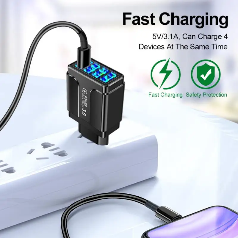 4USB Qc 3.0 Quick Charge 5.1A USB Fast Charging Power Adapter For Samsung IPhone HTC Xiaomi 4 Ports Phone Charger EU US UK | Мобильные