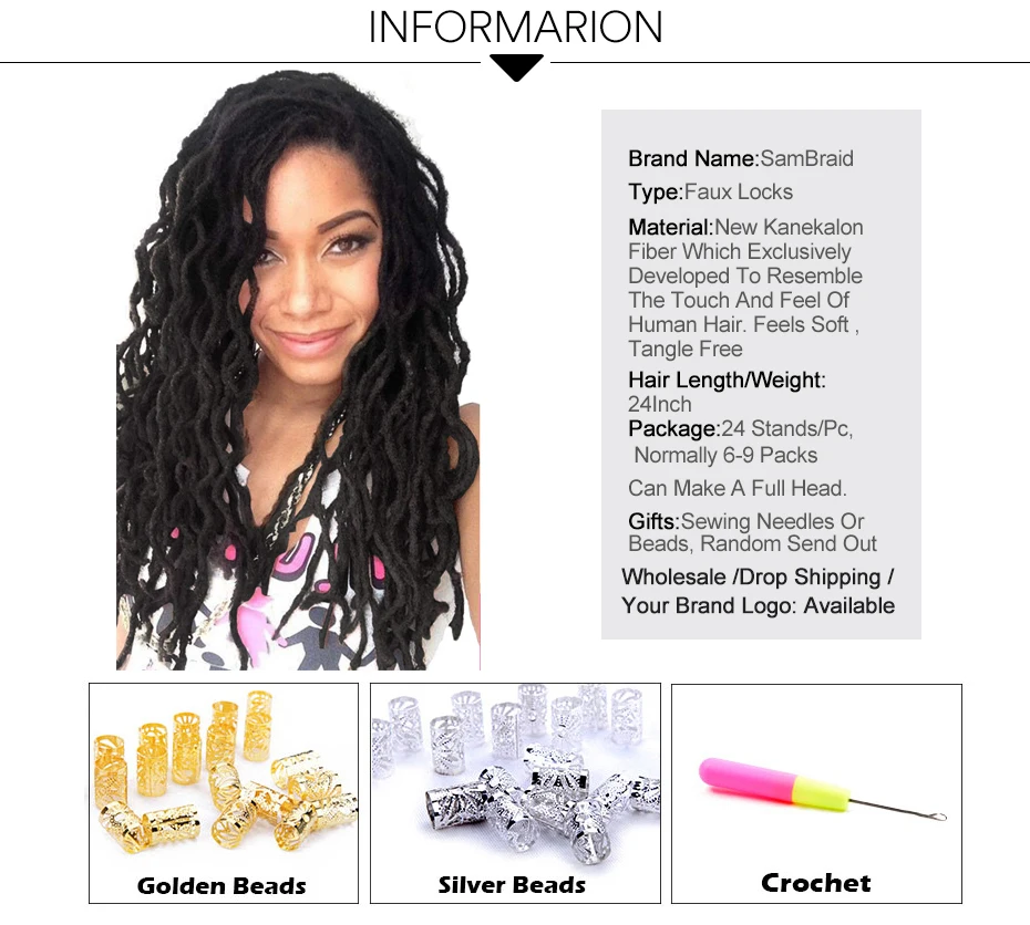 SAMBRAID Faux locs Curly вязание крючком волосы крючком косы 24 дюйм плетение волос наращивание синтетические волосы для женщин
