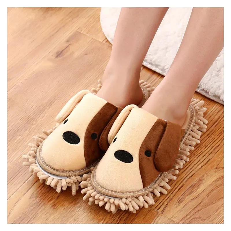

2021 Cartoon Dog Lazy Mop Slippers Unisex Microfiber Cleaning Floor Dusting Slippers Detachable Mopping Shoes Household Tools