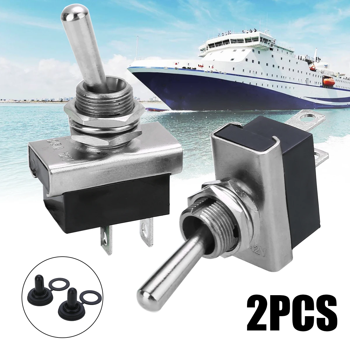 1 Pair 12V 25A Auto Toggle Switch Boat Marine Heavy Duty Flick Switches with Waterproof Cover