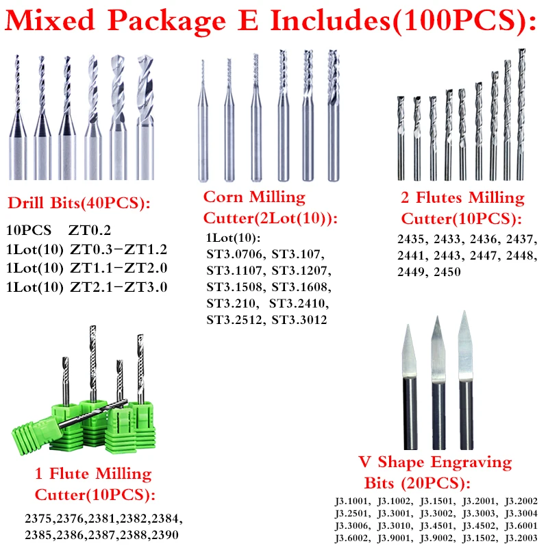 100 шт./компл. 1 Флейта 2 флейты sprial прямые Фрезерные фрезы v-образной формы