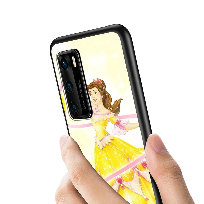 

Disney Princess Belle Silicone Cover For Huawei P40 P30 P20 Pro P10 P9 P8 Lite RU E Mini Plus 2019 2017 Black Phone Case