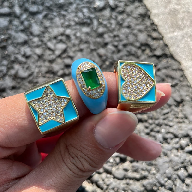 

UILZ 2021 New INS Trendy Simple Zircon Glaze Enamel Rings for Women Girls Gold Color Summer Party Jewelry Gifts Drop Shiping