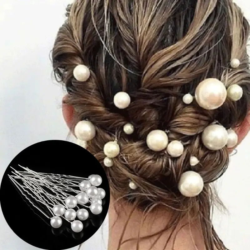 20Pcs/Set Women Wedding Imitation Pearl Hairpins Bridal Jewelry U-Shaped Hair Clips Bun Braiding Ponytail Hairstyle Barrettes |