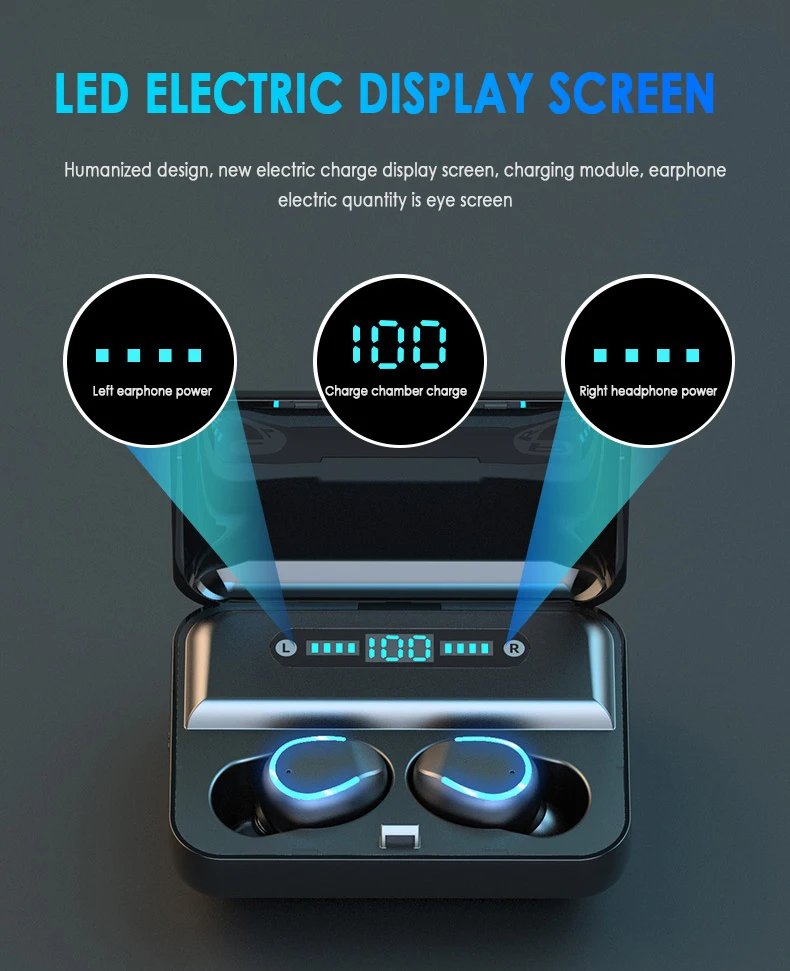 Mr NEW TWS F9-5, беспроводной светодиодный дисплей, гарнитура, Bluetooth V5.0, наушники, стерео наушники, наушники с микрофоном, 2000 мА/ч, Powerbank