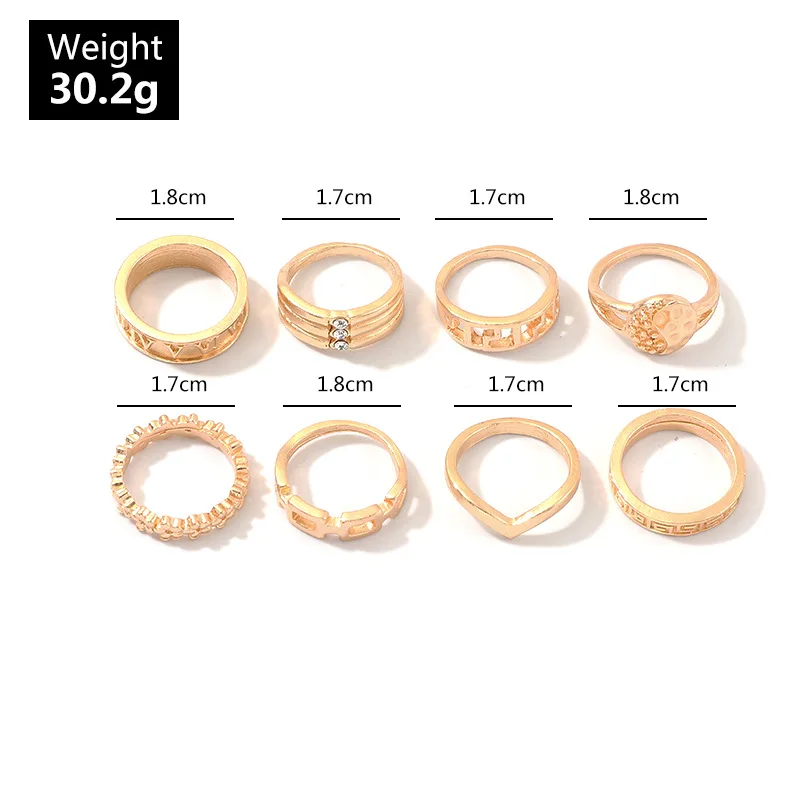 

European and American style ring set decorations, retro alloy flower number ring set ladies gift