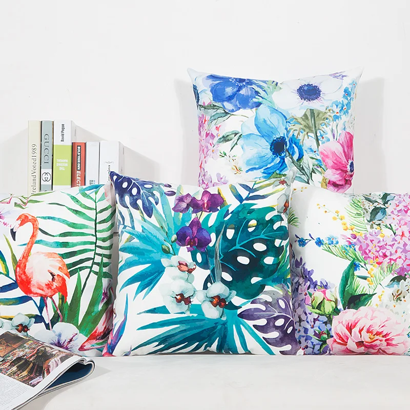 Наволочки с тропическими растениями и зелеными листьями наволочка цветами