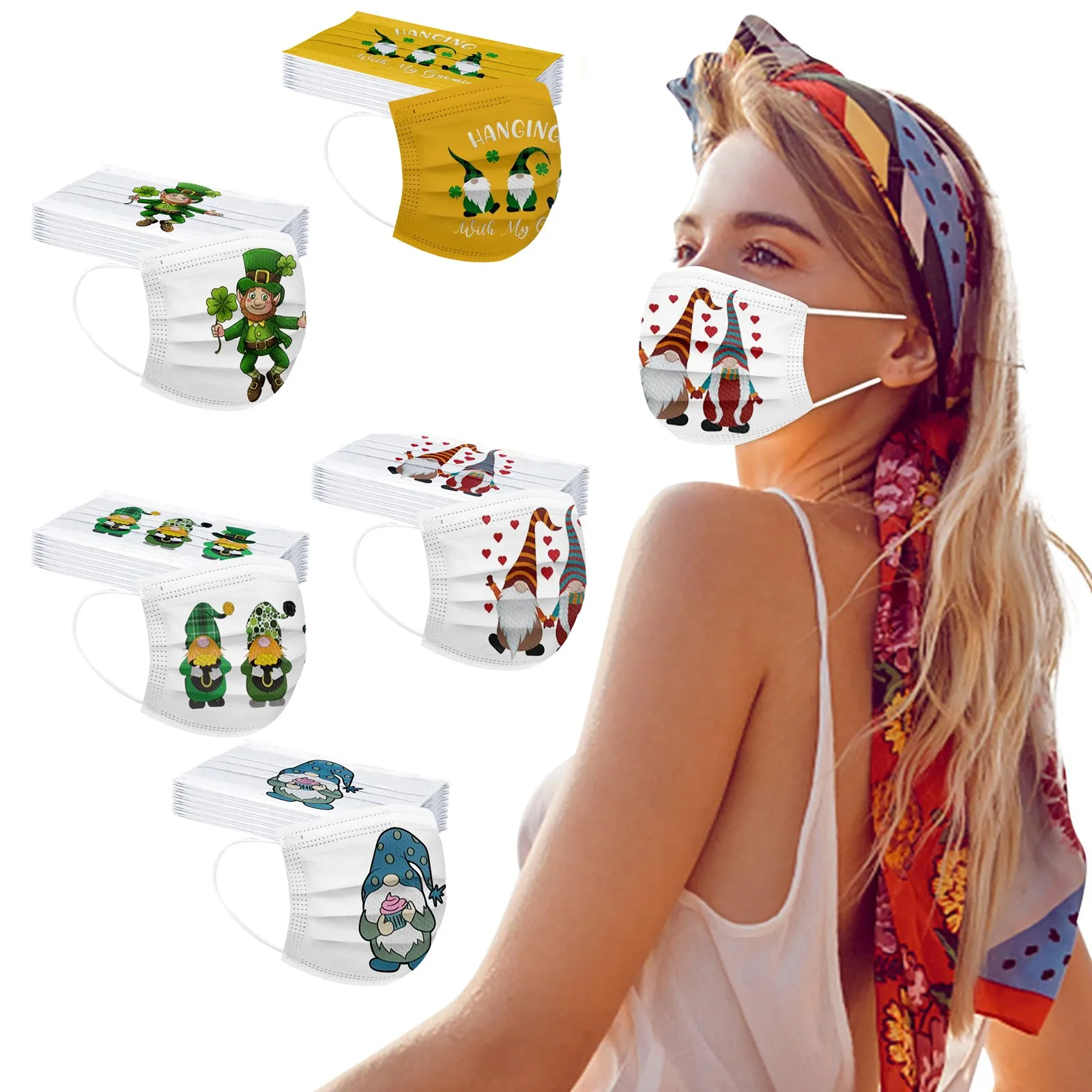 

50Pcs Mask St. Patrick's Day Disposable Face Mask Adult Printed Disposable Masks Face Mask Fashion Masque Mascarilla