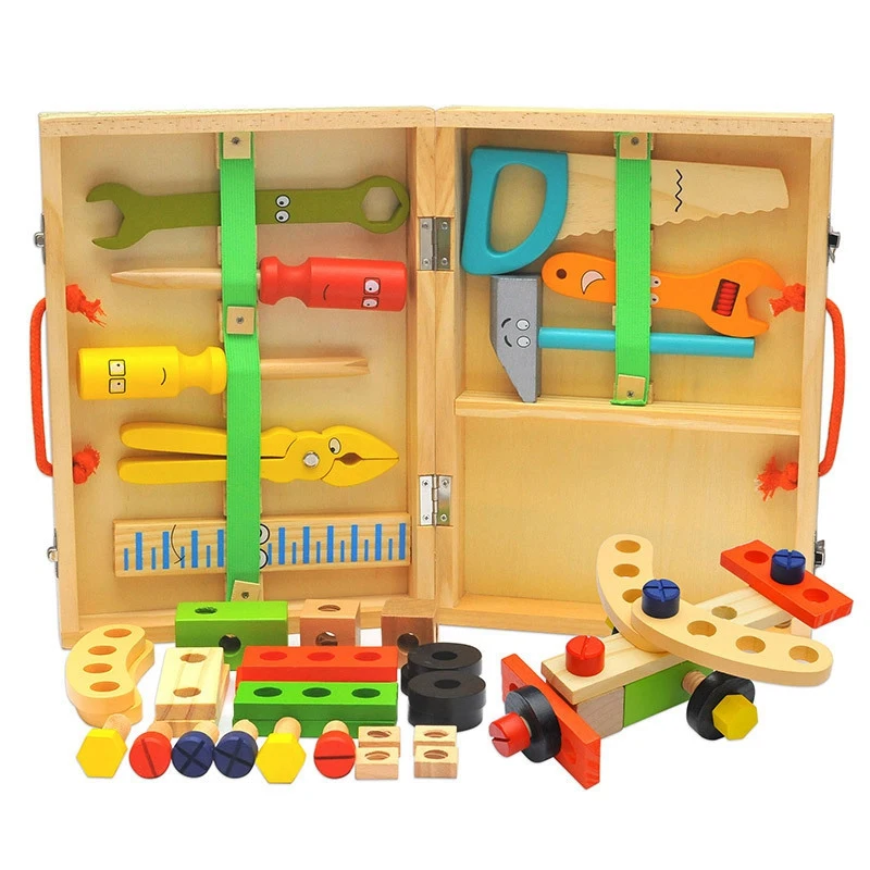 

Wooden Repair Toolbox Set Tool Multifunctional Children Assembling and Disassembling Educational Toys