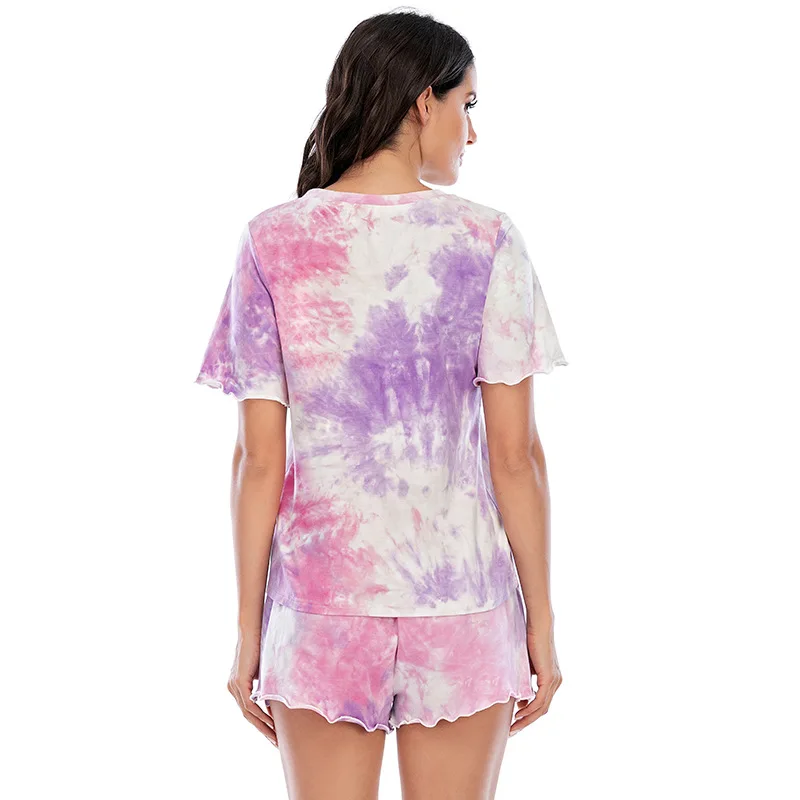 Spring and Summer Women's Pajamas Tie-dye Short-sleeved Shorts Comfortable Cool and Breathable Home Service Sleepwear Sleep Tops