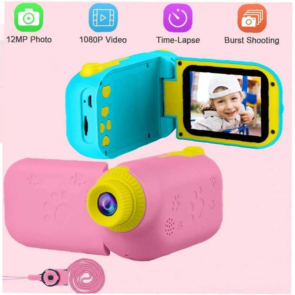 Portable Kids Camera Mini Digital 1080P HD Cameras 2 inch Rotation Screen 2000W Pixels DV Player for Boys Girls Gift Cute Toys