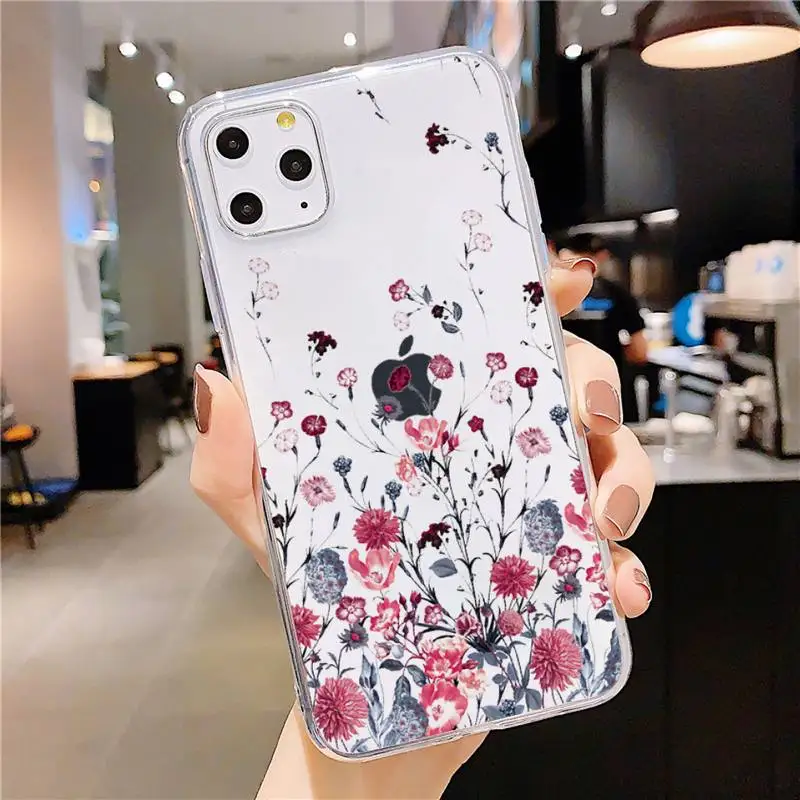 

Fashion Cute Flowers Phone Case Transparent for iPhone 6 7 8 11 12 s mini pro X XS XR MAX Plus