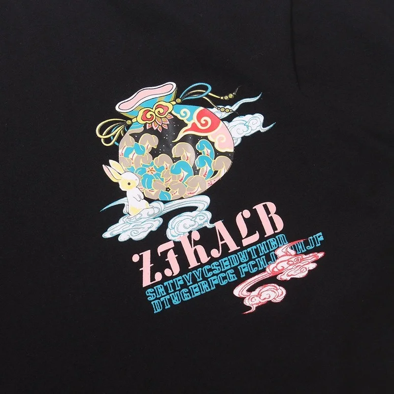 

GTDOM Couple Summer 2021 New Cotton T-shirts Casual Chinese Style Loose Cartoon Printing Half Sleeve O-Neck Tees and Tops