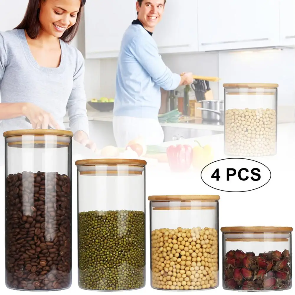 4 шт. герметичные стеклянные банки для хранения пищевых продуктов|Бутылки и