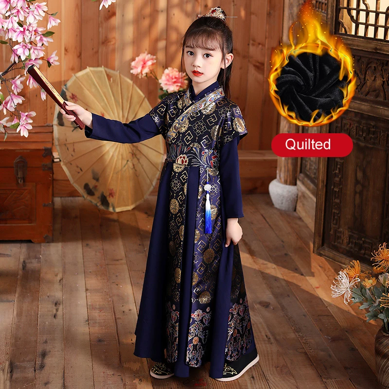 

Winter Quilted Kids Ancient Student Costume Boy&Girl Party Perform Photography Robe Baby Traditional Chinese New Year Clothes