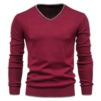 2022 new 100 cotton pullover v neck mens sweater solid color long sleeve autumn slim sweaters men casual pull men clothing
